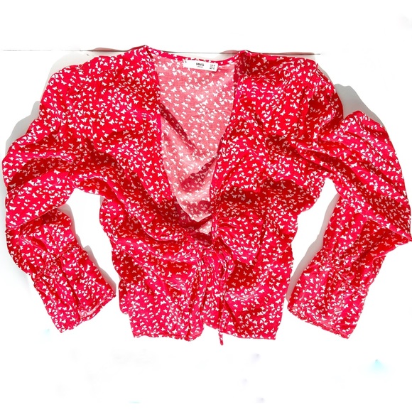 Tops - MNG Long Sleeve Tie Front Blouse w/Butterflies